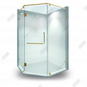 Phòng tắm kính 135 độ phụ kiện màu vàng